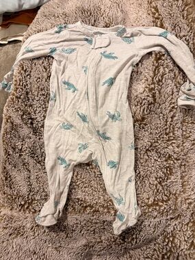 Carter's Light Gray One-Piece Footed Pajamas with Teal Turtle Print